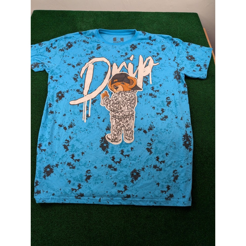 Hustle Gang Mens Drip Teddy Bear Graphic T-Shirt Blue Splatter 2XL